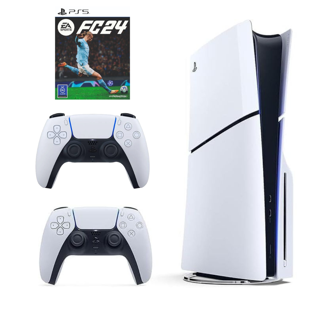 سوني بلايستيشن 5  سي دي  بلوراي+ يد تحكم إضافي + لعبة EA Sports FC ‎24 - ضمان الوكيل